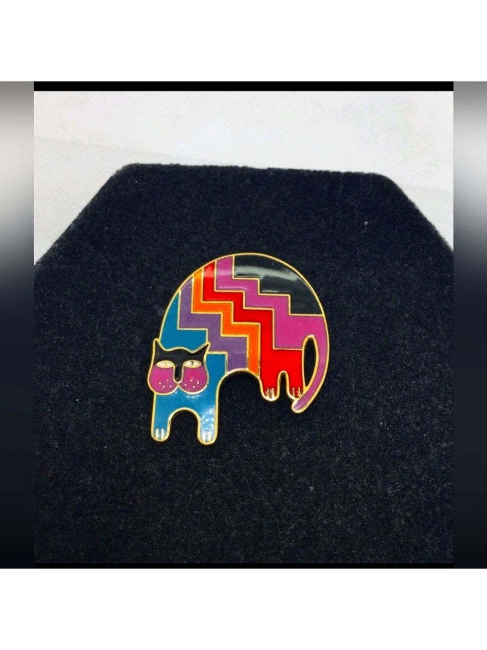 Laurel Burch "Aztec Cat" Multicolor Enamel Brooch EUC